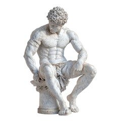 Classic marble sculpture of a seated figure. transparent background