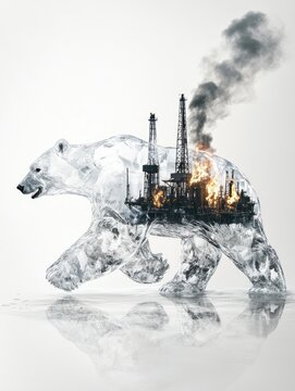 Artistic display of industrial world within polar bear