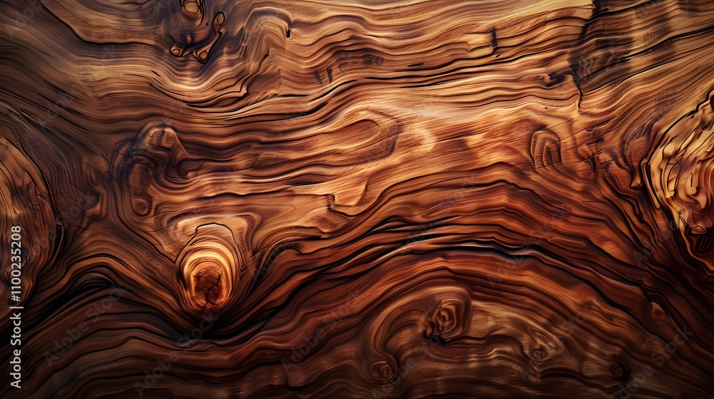 Poster abstract close-up of grained hardwood with swirling patterns and rich coloration, emphasizing natura