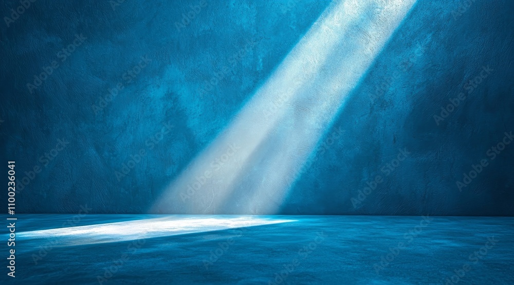 Poster soft rays of light filter through a tranquil blue space, creating a serene atmosphere and evoking a 