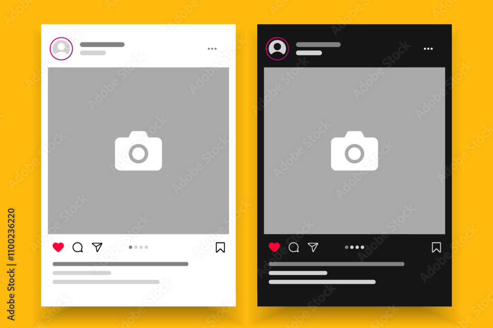 Poster Social media carousel post template mockup. Mobile app interface with blank pictures, editable posts. Scroll frame pages, social media photography.
