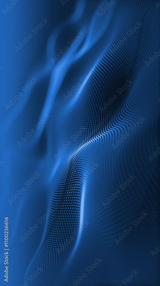 Poster particles blue wave cyber technology background loop. abstract seamless animation of mesh glowing do