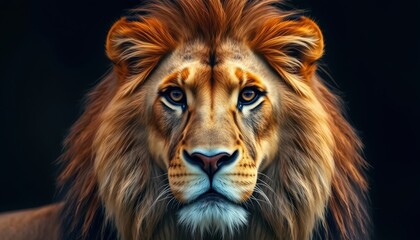 Fototapeta premium Majestic Intensity A Close-Up of a Lions Gaze Amidst Shadows