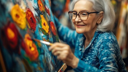 Older adults express creativity through art activities. 