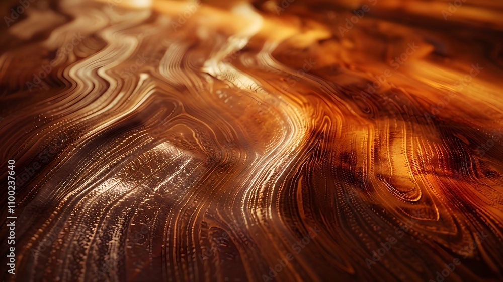 Poster Abstract Texture of Smooth Wooden Surface Displaying Rich Brown Tones and Subtle Waves in Natural Light for Artistic and Design Projects