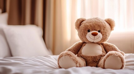 Fototapeta premium Cute stuffed animal adding charm to the bedroom.