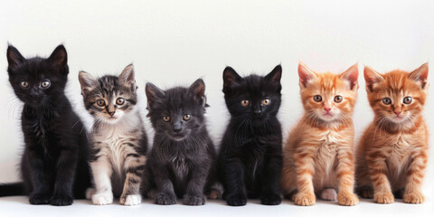 group of kittens of different colors on a light background Generative AI
