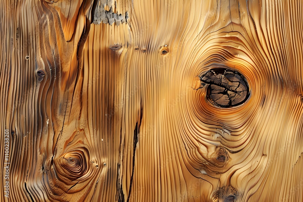 Poster close-up view of beautifully grained natural wood texture with swirls and knots ideal for background