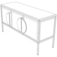 Modern Buffet Cabinet Vector Illustration in Line Art. Ideal for Home Decor, Coloring Books, and Interior Design Concepts