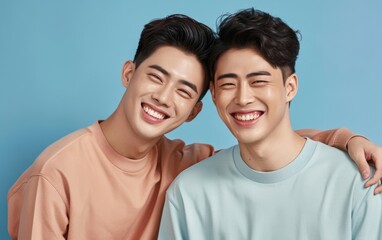 Obraz premium Happiness captured: Asian gay couple portrait.