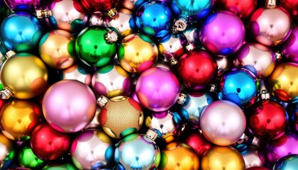 Vibrant Sphere Symphony A Kaleidoscope of Christmas Ornaments Celebrating the Festive Spirit.