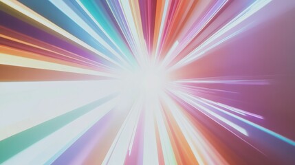 Conceptual image of representation with a burst of diverse, multicolored beams radiating outward from a central point in a minimalist setting, Photo of
