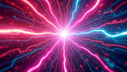 A digital abstract design with sharp electric pulses in vivid neon colors, converging into a central vortex. This background exudes power, technology, and futuristic energy.