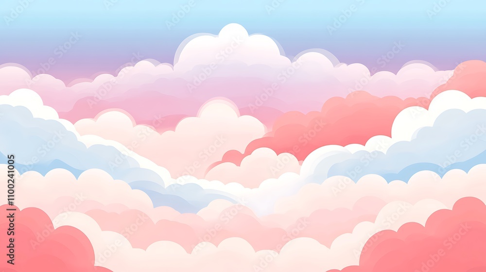 Poster soft gradient clouds in pastel colors creating a serene sky view at dusk or dawn