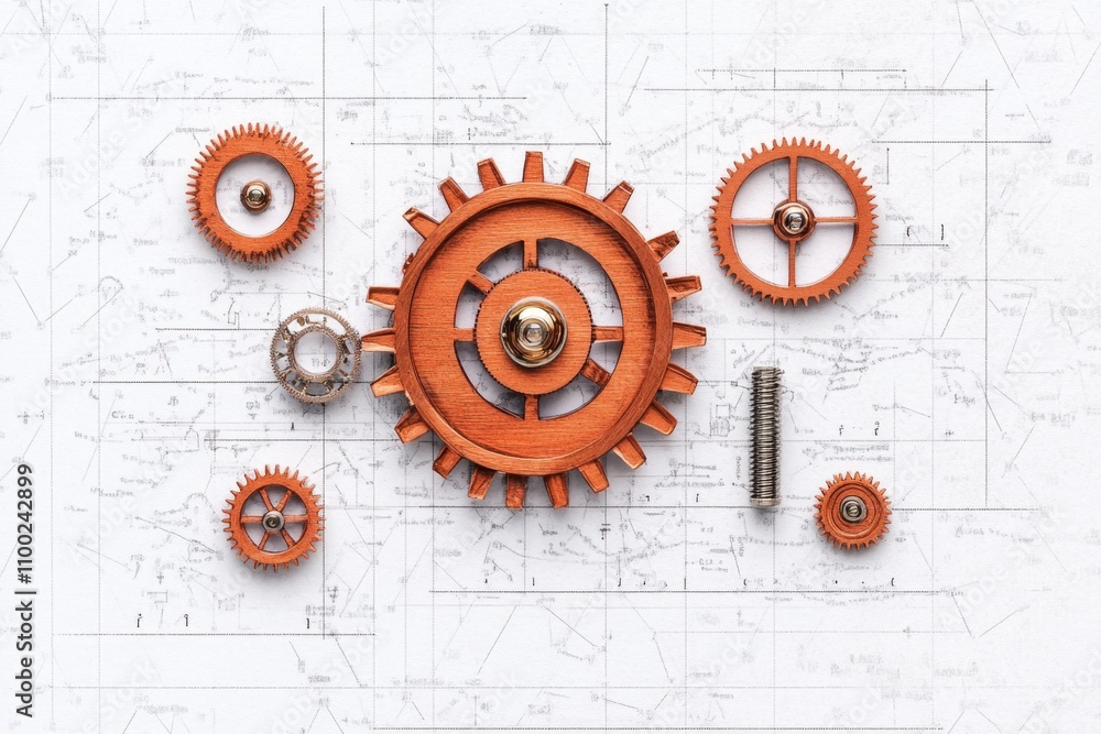 Poster A clean, abstract visualization of interconnected gears and cogs symbolizing automation, drawn in simple lines