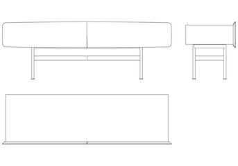 Modern Sideboard Outline Illustration for Home Decor, Coloring Books, and Design Projects. Buffet Cabinet Vector Illustration with Front, Side, and Top Views