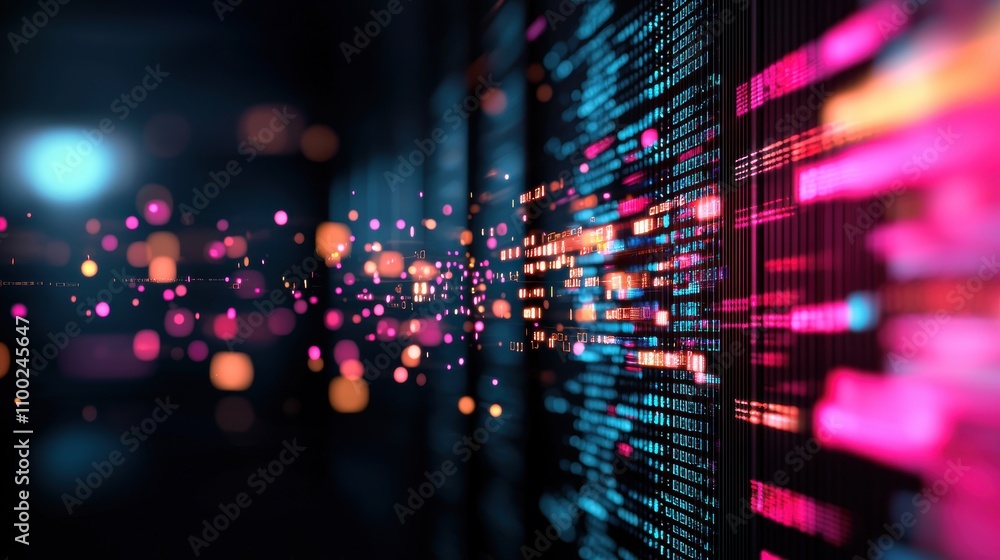 Poster a futuristic server room with rows of servers and glowing data streams, representing the infrastruct