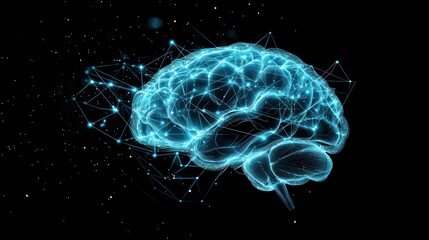 Fototapeta premium A human brain morphing into a network of interconnected nodes, symbolizing the relationship between human intelligence and artificial intelligence.