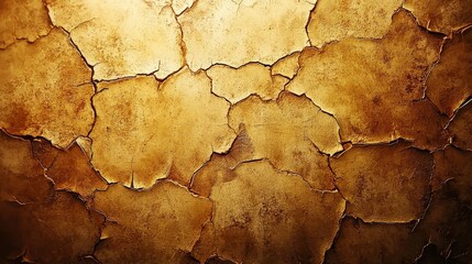 Fototapeta premium Cracked gold texture close-up artistic wall design abstract aesthetic indoor macro view visual inspiration