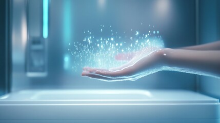 Virtual particles forming network on open palm image