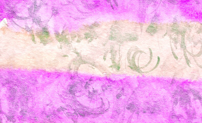 Obraz premium Abstract watercolor background with pastel pink and green swirls and textures.