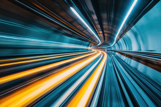 A state-of-the-art hyperloop network zooming quickly within a tube, showcasing advancements in fast travel and contemporary transit methods