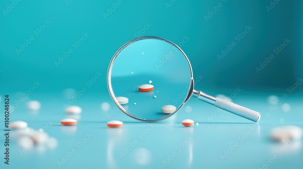 Poster a close up shot of a magnifying glass examining a product for defects, emphasizing quality control m