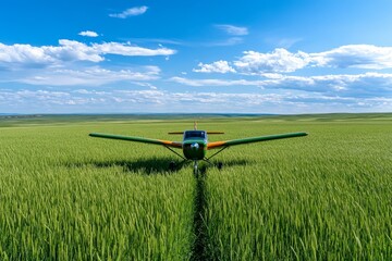 A light aircraft parked in a grassy field, with hobbyist pilots preparing for a leisurely flight