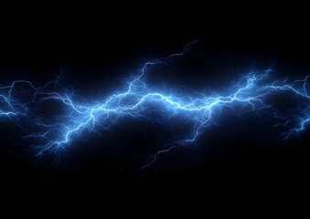 Lightning, blue lightning on a black background, energy, electric discharge, isolated. -