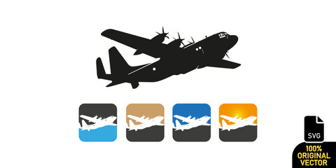 C-130 Hercules Aircraft Silhouette, Black and White Design