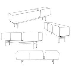 Buffet and Cabinet Outline Design for Home Decoration, Coloring Pages, and Design Projects. Modern Line Art Style