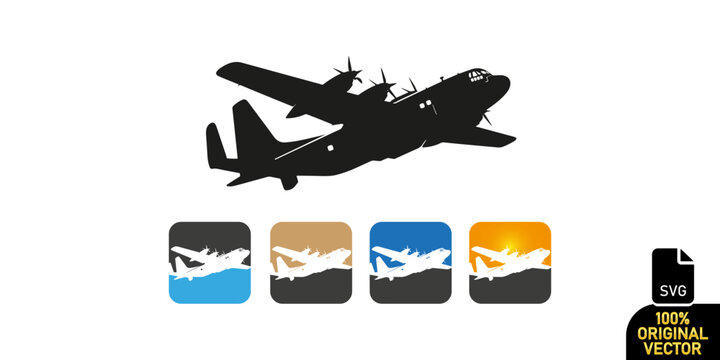 C-130 Hercules Aircraft Silhouette, Black and White Design