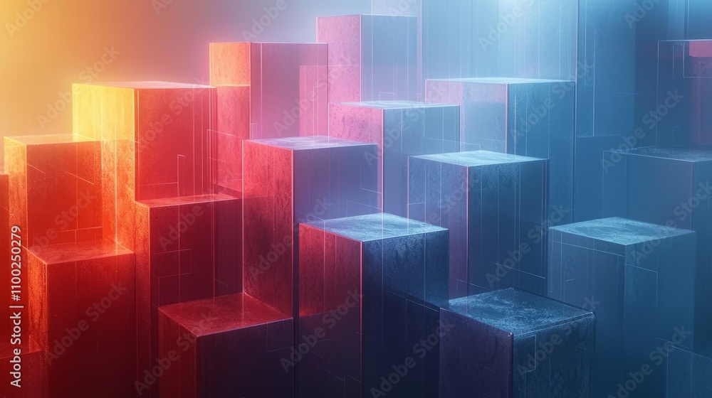 Poster abstract geometric shapes digital art 3d rendering vibrant colors artistic perspective modern design