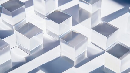 Obraz premium Conceptual representation of fairness with a minimalist grid of evenly spaced, translucent rectangles casting uniform shadows in a clean backdrop, Photo of