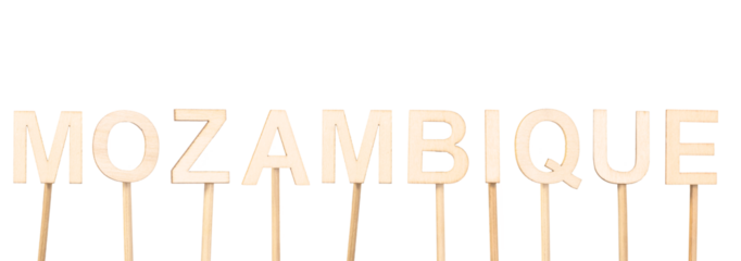 Minimalist decoration with wooden letters forming Mozambique.