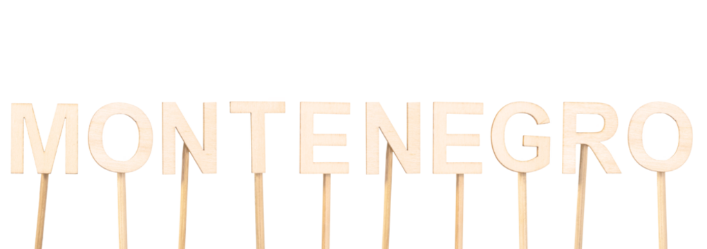 Wooden typographic art: word Montenegro in clean and natural style.