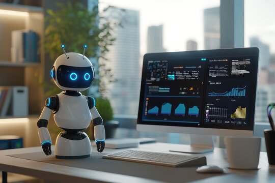 A personal AI assistant robot helping a user manage their finances, offering personalized budgeting tips, investment suggestions, and financial advice. 