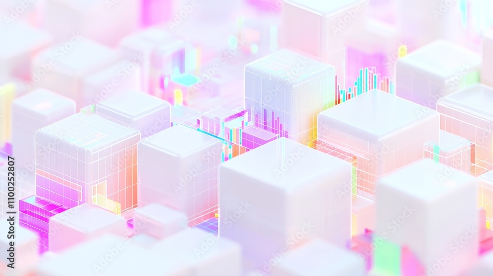 Poster digital data visualization abstract cubes technology infographic design modern environment aerial vi