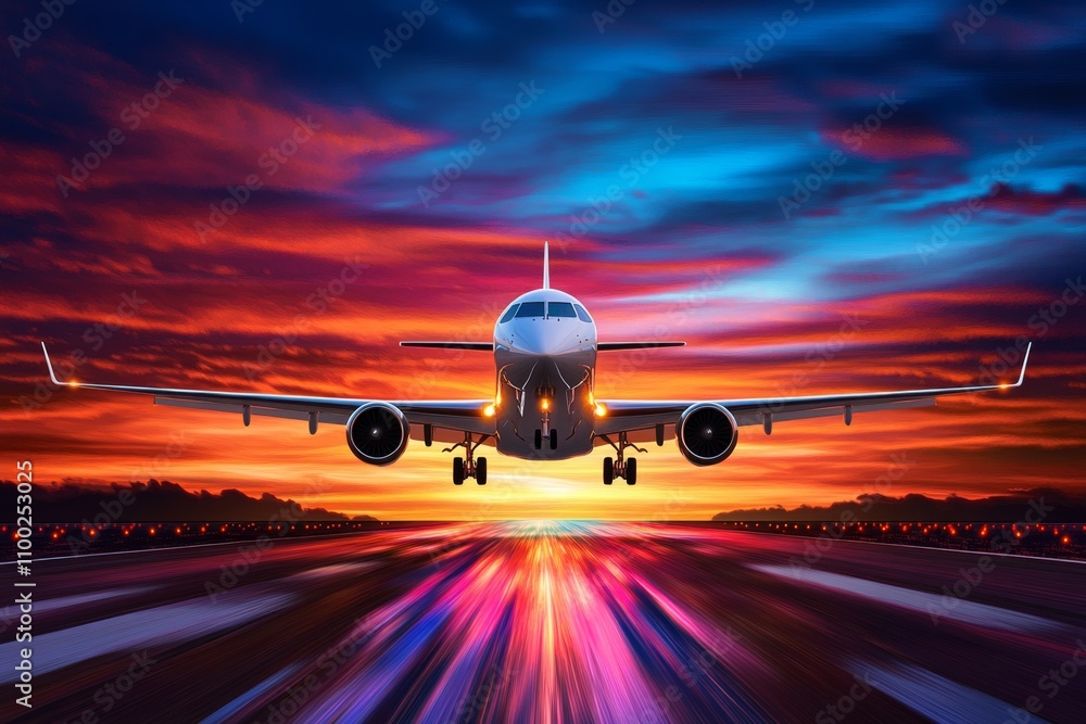 Poster a pixel art depiction of an airplane flying through a vibrant pixelated sky, leaving a trail of colo