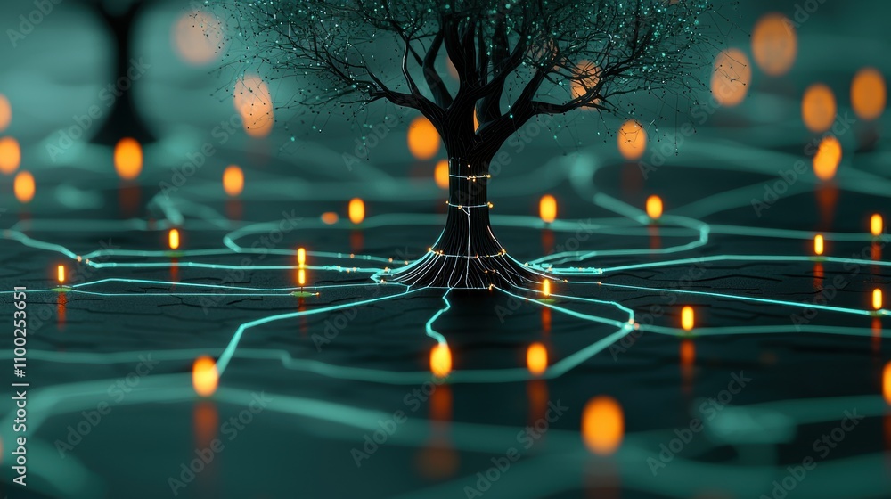 Poster a network map with highlighted nodes representing potential vulnerabilities, showcasing ai ability t