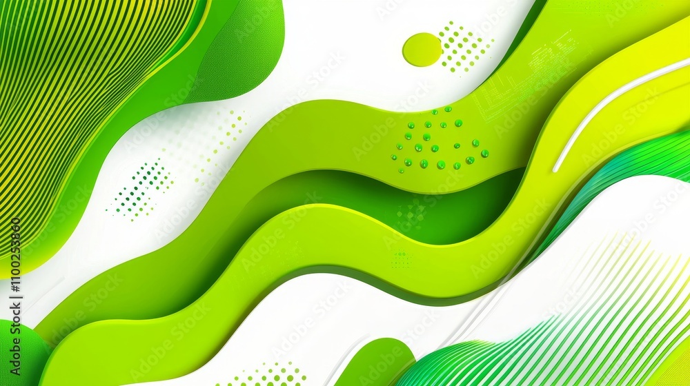 Poster dynamic green wave patterns abstract art digital design contemporary environment artistic viewpoint 