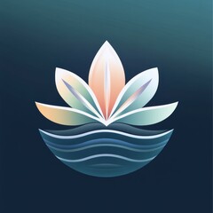 Obraz premium A serene and elegant logo design featuring stylized petals above tranquil waves, in soft pastel hues.