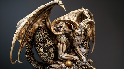 Obraz premium A Symbolic Sculpture of a Mythical Creature Half-Human, Half-Animal: An Intricate Work of Art Representing the Fusion of Fantasy and Reality, Evoking Mysticism and Power