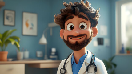 Smiling Cartoon Doctor 3D Illustration