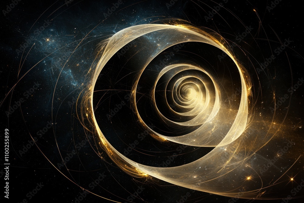 Poster exploring cosmic spirals abstract art digital realm visual design dark space immersive experience in
