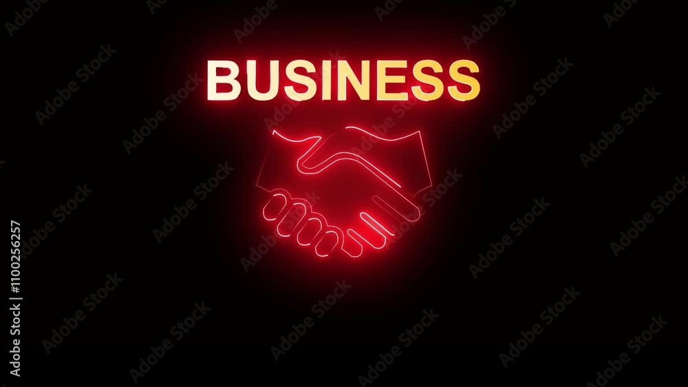 Poster shows glowing neon line of handshake with business icon ,cooperation concept, act or instance of wor