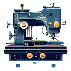 Fototapeta premium A vintage industrial sewing machine displayed against a clean background, showcasing its intricate design and mechanics.