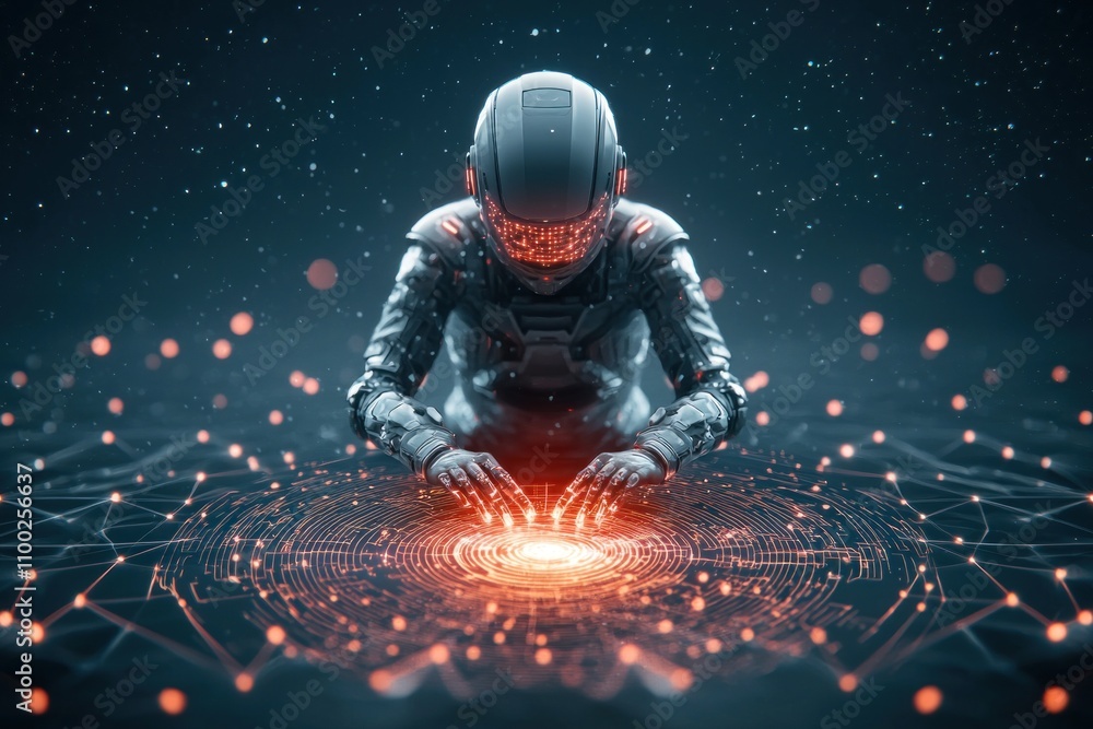 Aufkleber exploring the future of technology a space-themed scene with an astronaut engaging in digital innova