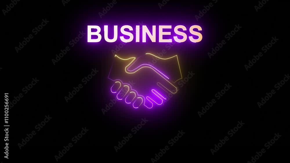 Poster shows glowing neon line of handshake with business icon ,cooperation concept, act or instance of wor