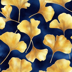 Naklejka premium Seamless background of golden Ginkgo biloba plant leaf in Fall closeup view.